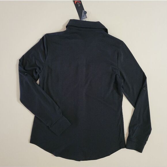 DJT Women’s Roll-Up Long Sleeve Solid Black Women’s Collared Button-Down Shirt - Picture 16 of 16